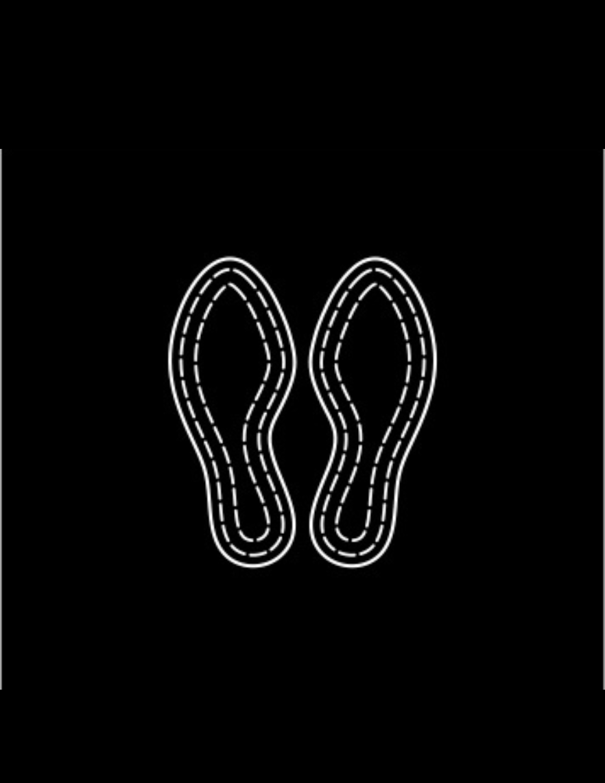 white outline of the footprint of a pair of shoes