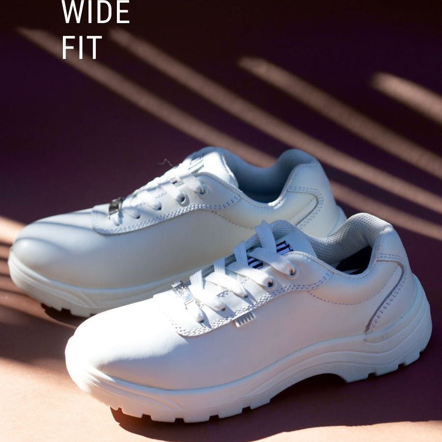 white wide fit sneaker for women