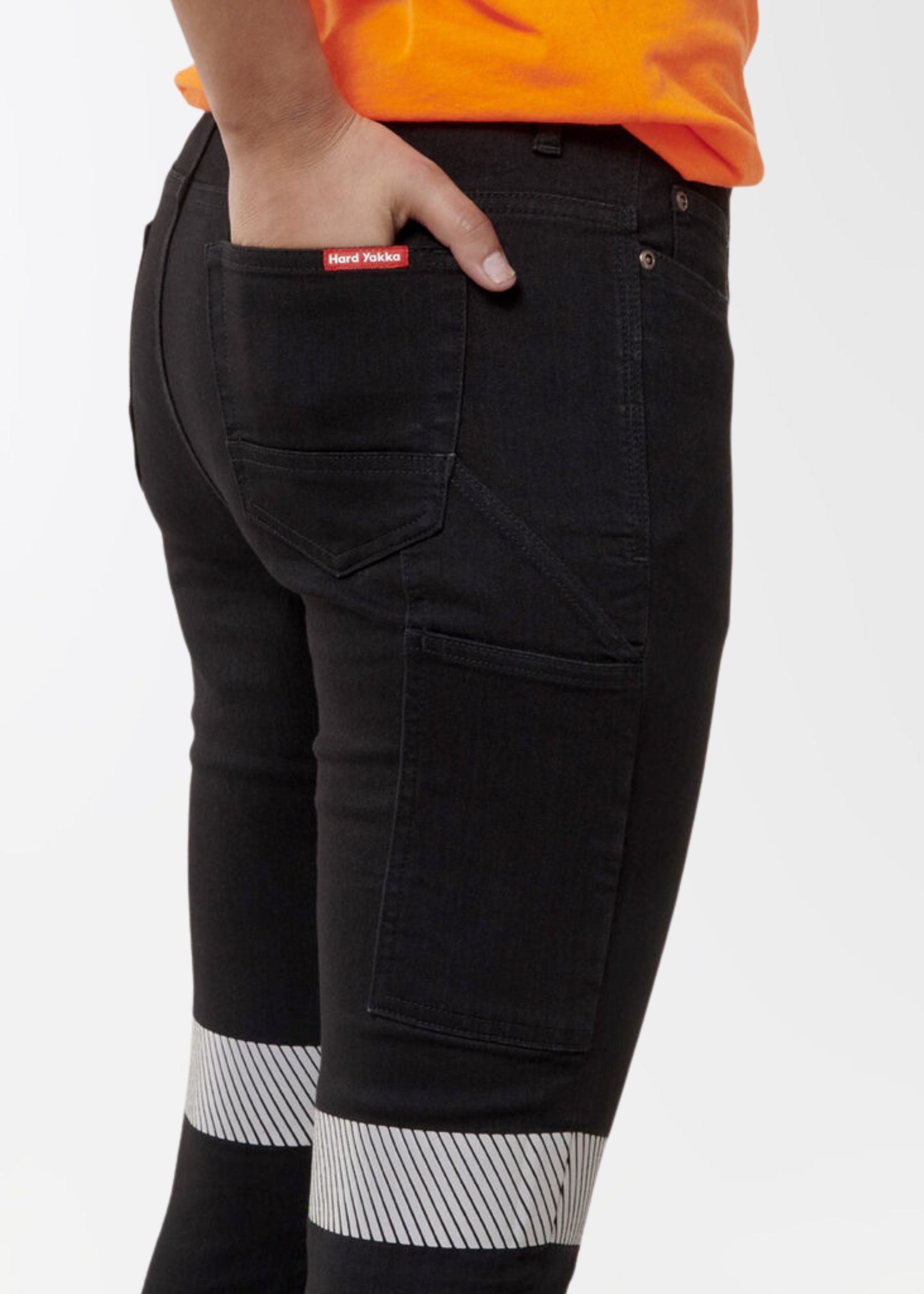Women's taped stretch jeans she wear
