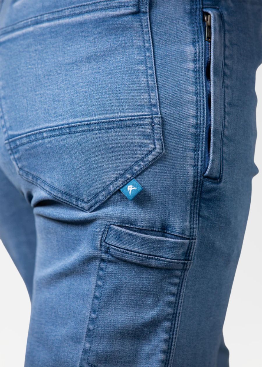 Close up photo of pockets on denim work pants by Anthem Workwear