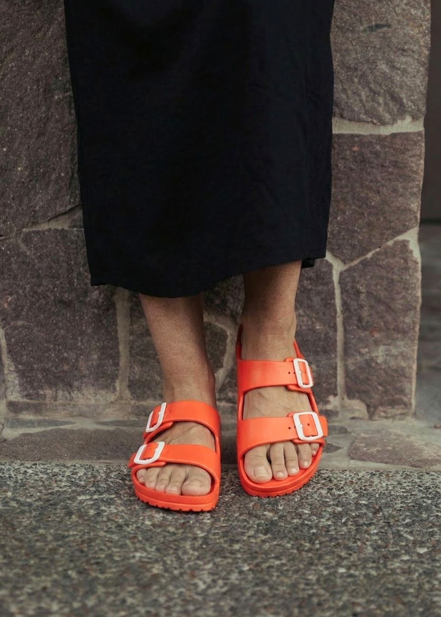 Orange waterproof slides.