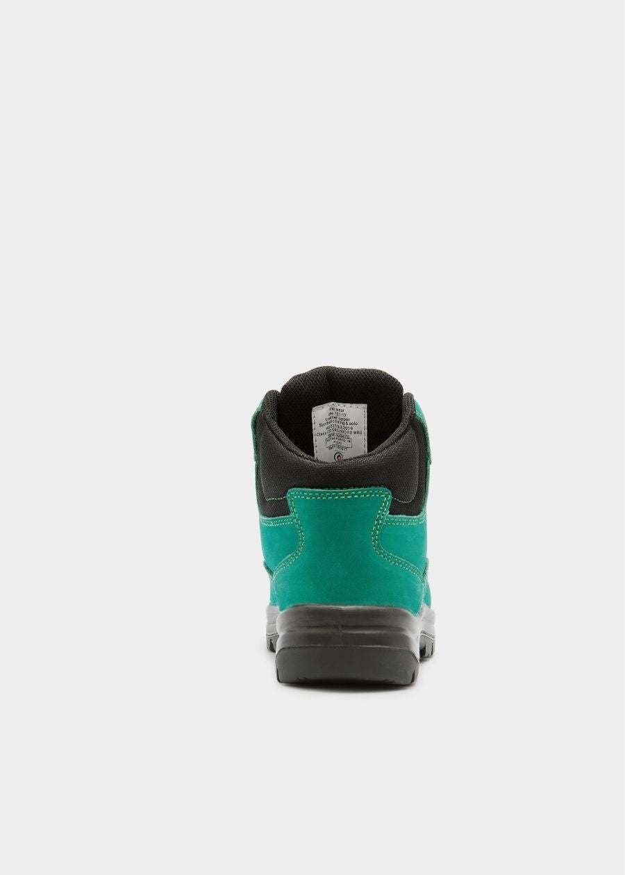 does steel cap safety boots back view green