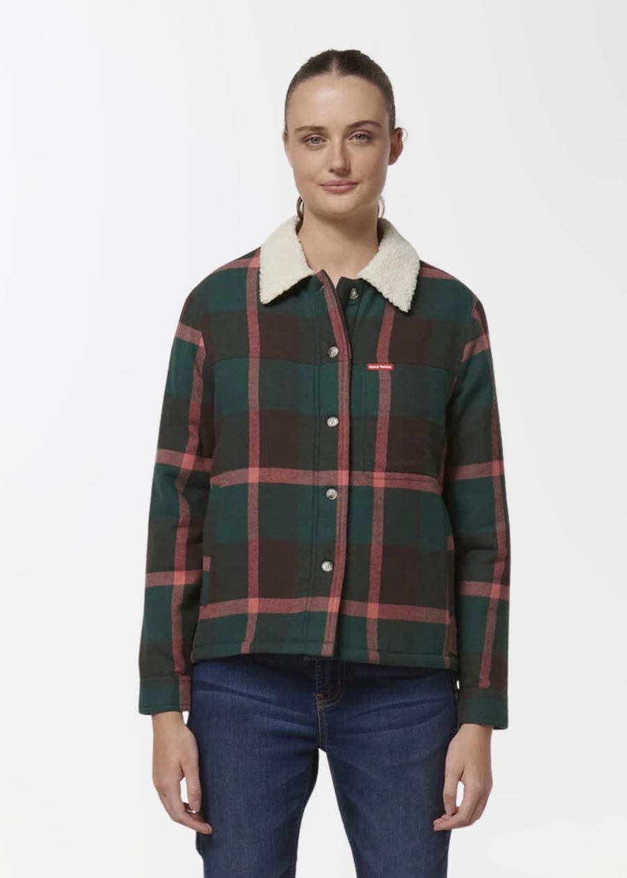 Trucker style green and red check jacket