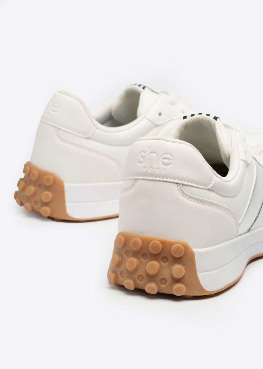 Firm heel counter for added stability on a pair of white women's supportive sneakers