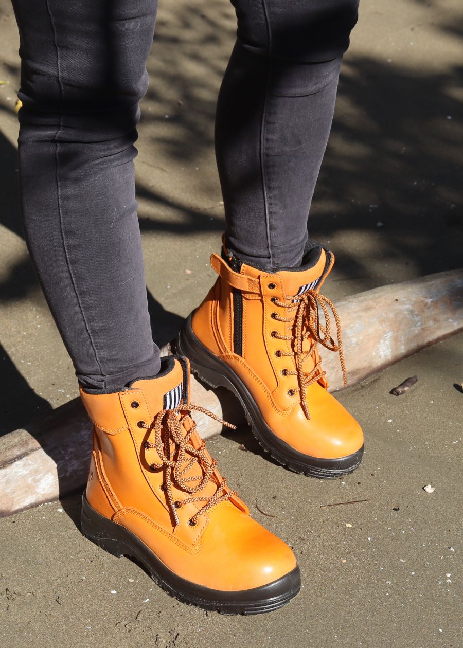 womens orange safety boots with zip