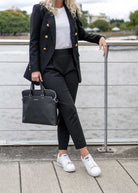 white sneakers with business suit