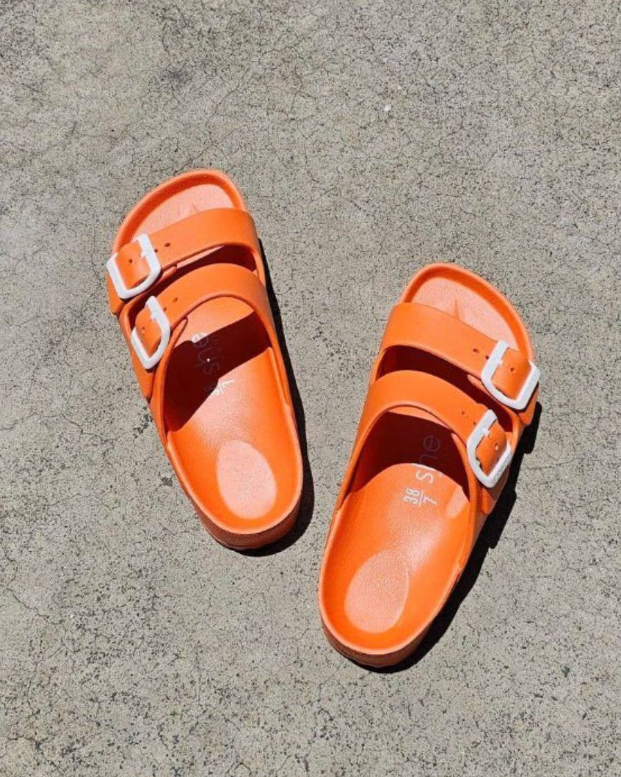 bright orange womens comfy slides