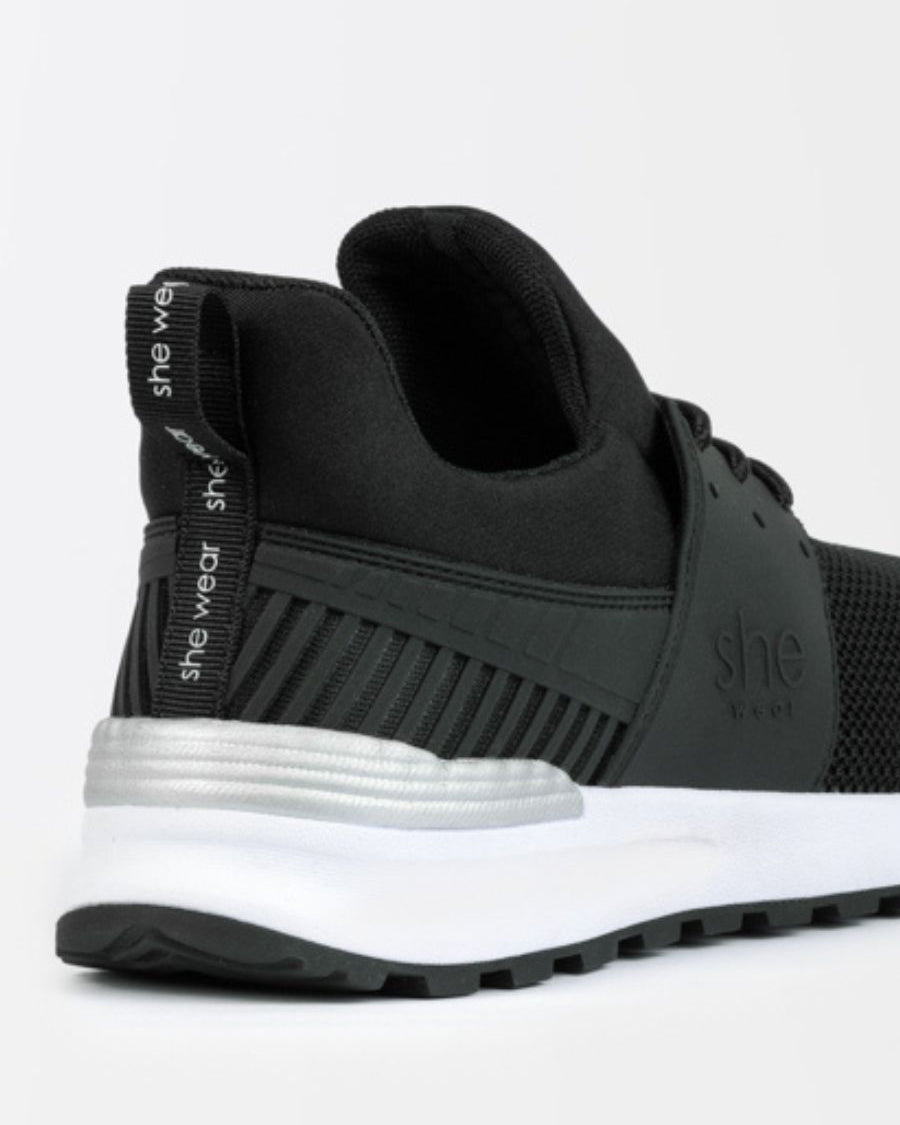 back detail of womens black active sneaker