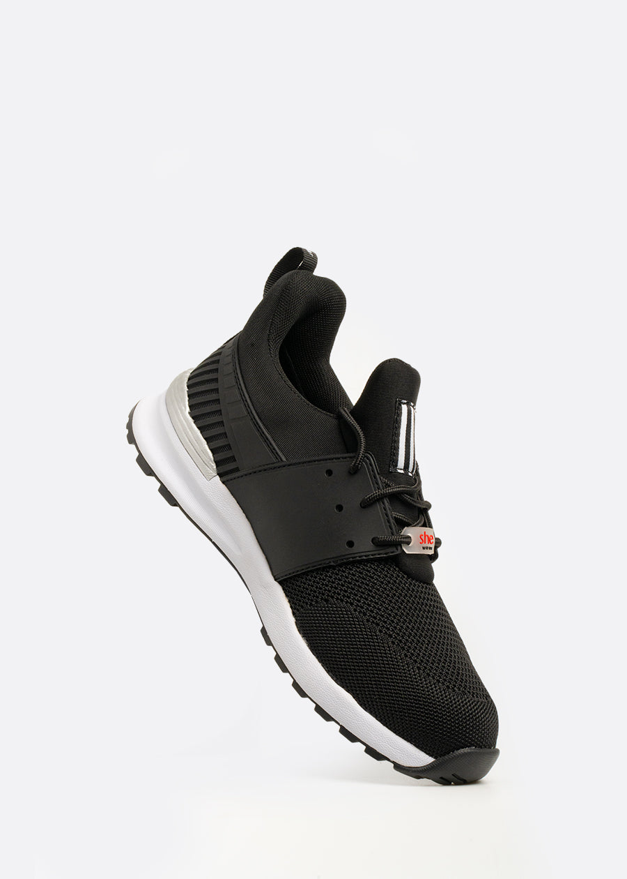 Black active sneaker made with a breathable knit mesh