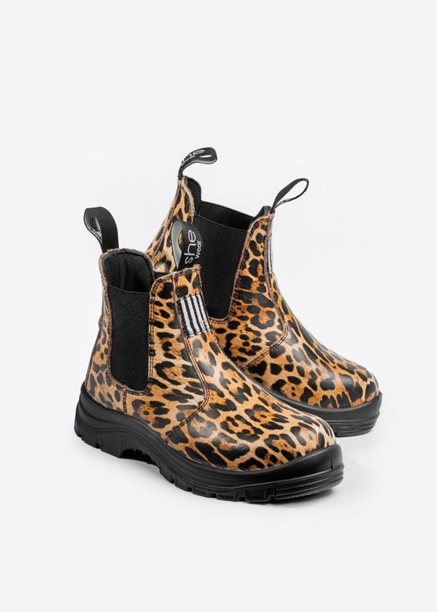 Leopard print safety cap boots for women