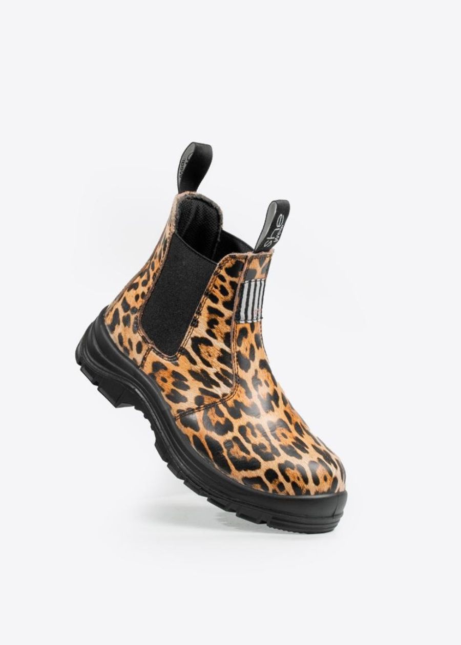 Women's leopard print pull on work boot