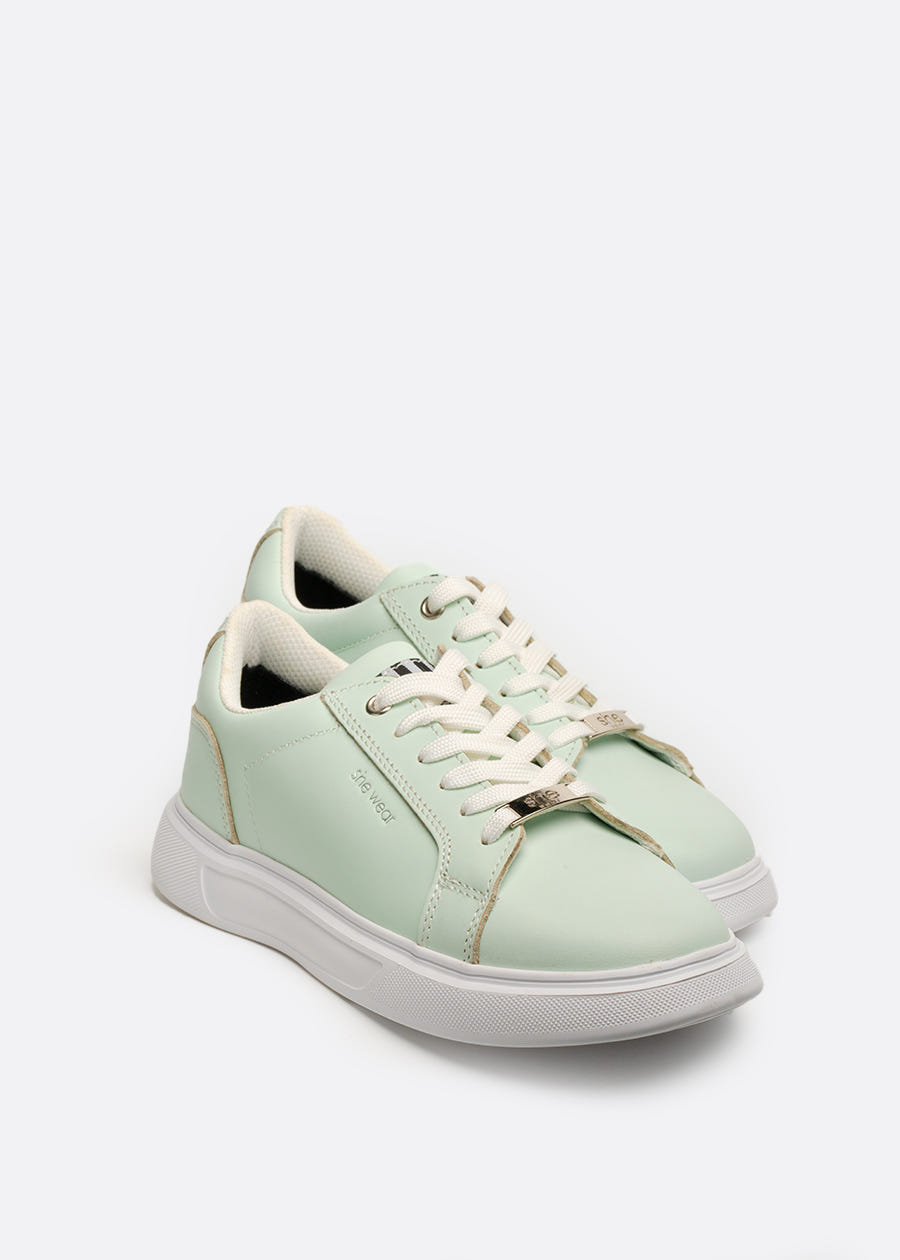 Mint leather sneakers with lightweight white EVA soles