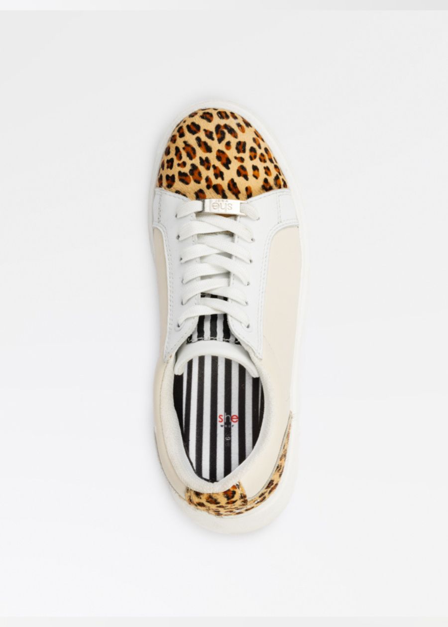 womens leopard and almond colour fashion sneaker