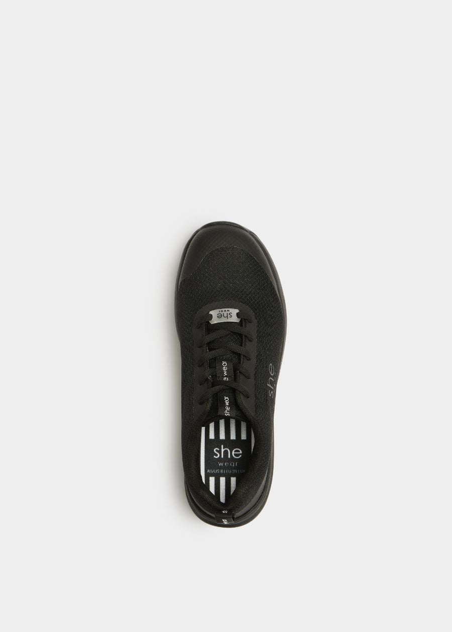 Birds-eye-view of multi-layered mesh lace up safety sneaker