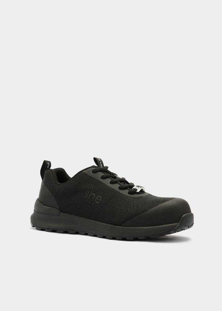 side view of breathable multi-layered fabric and mesh safety sneaker