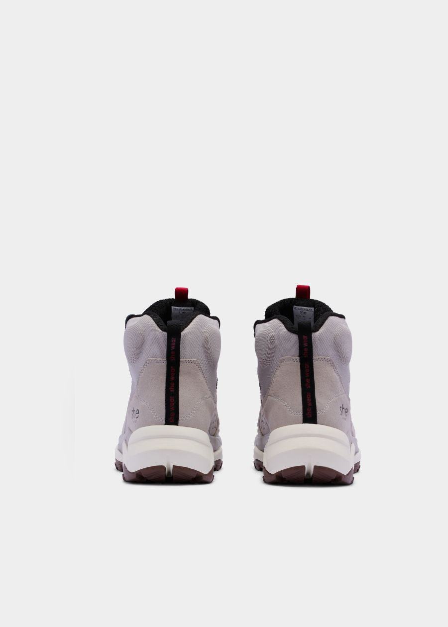 Lace up ankle hiking boot with reinforced heel counter and padding.