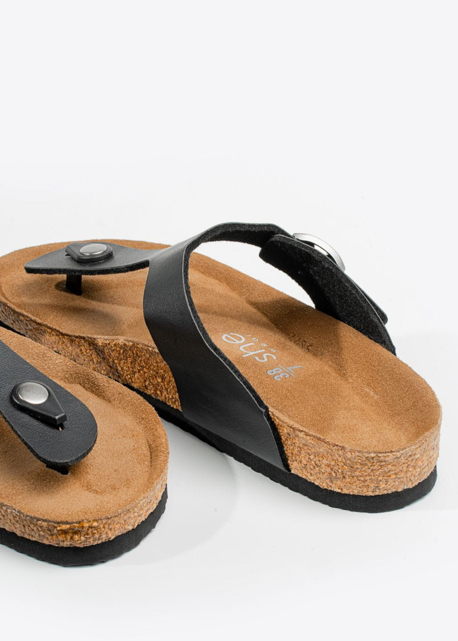 Women's fashion slide with contoured leather footbed