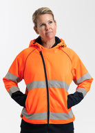 Bisley orange hi vis taped fleece zip front hoodie on a model 