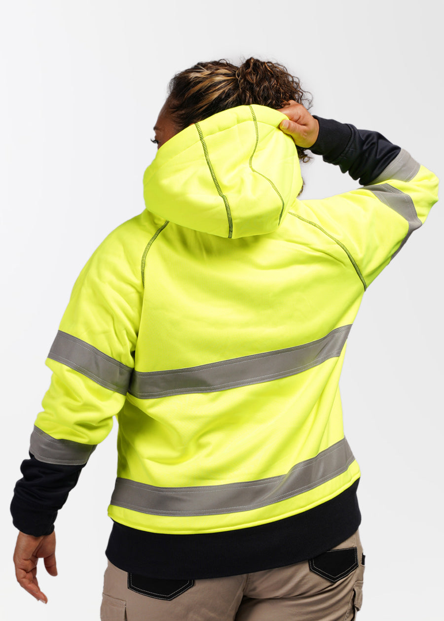 Women's hi vis taped fleece zip front hoodie - she wear