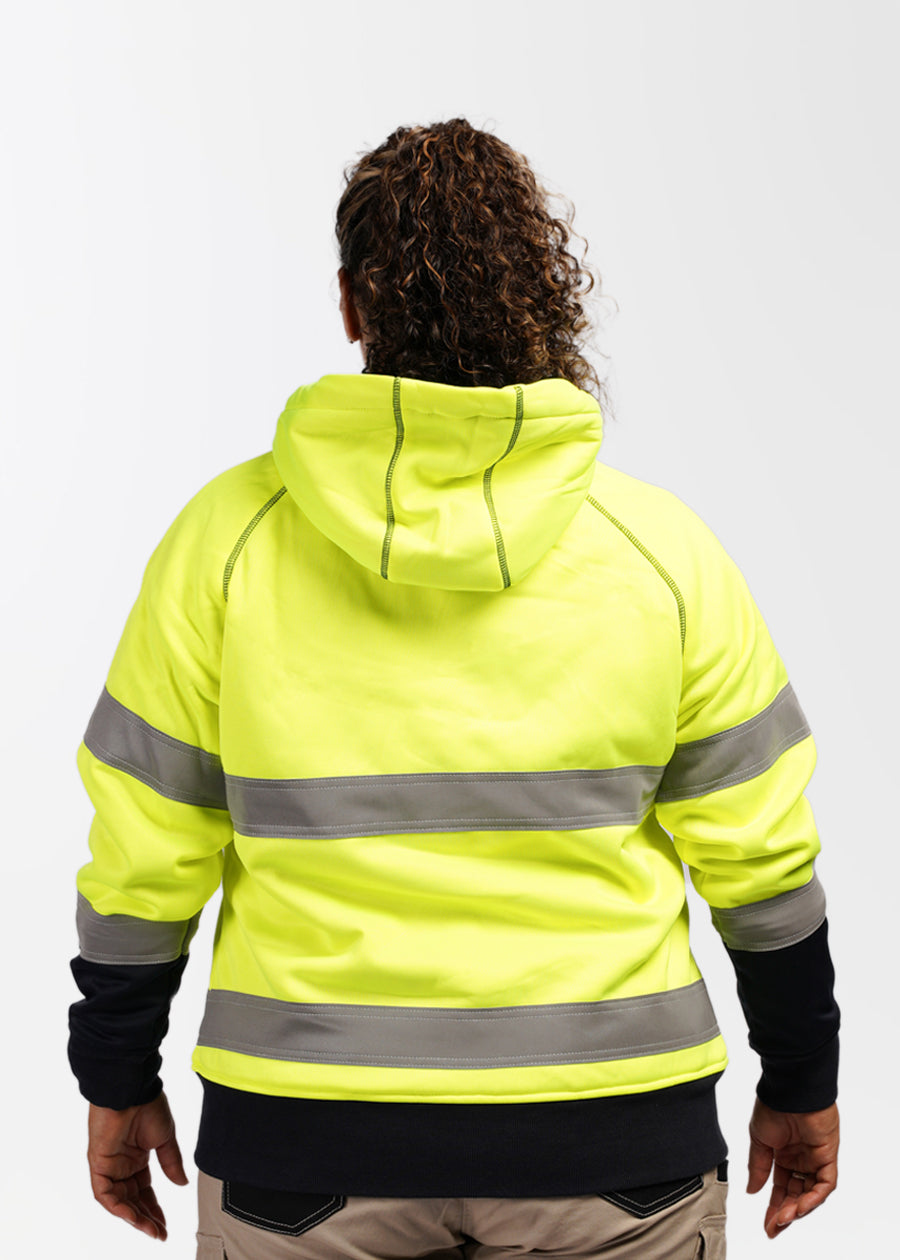 Women's hi vis taped fleece zip front hoodie - she wear