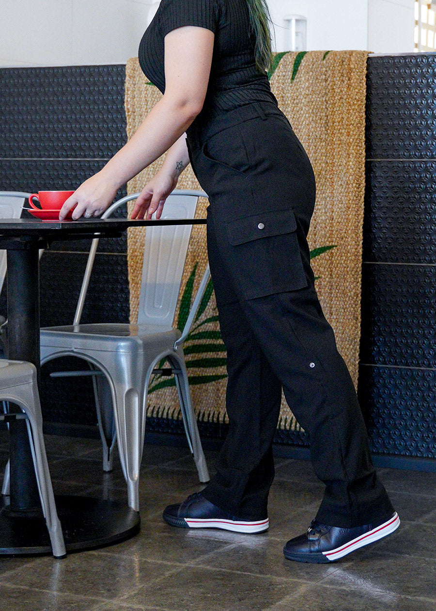 women's elastic waist cargo pants biz care