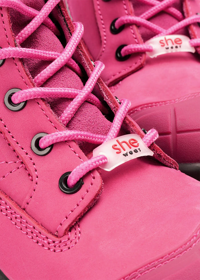 she wear women's safety work boots lace up pink