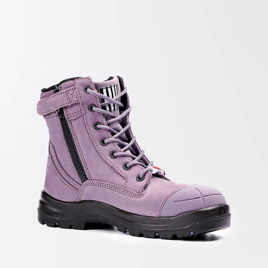 she wear women's safety boots lace up purple