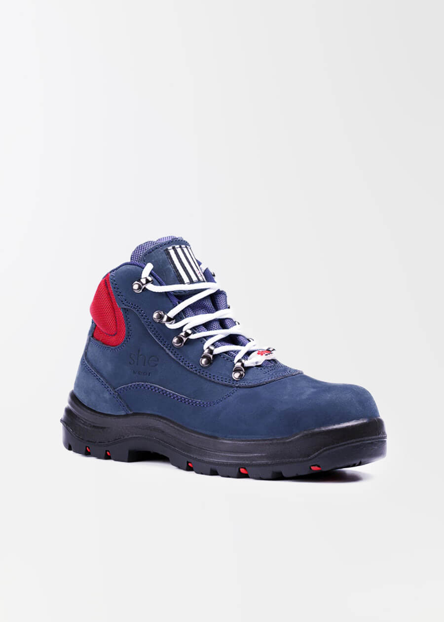 she wear lace up steel cap safety boot for women navy
