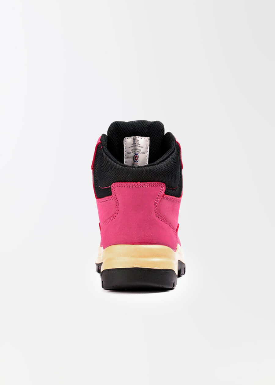 she wear lace up pink safety boots for women