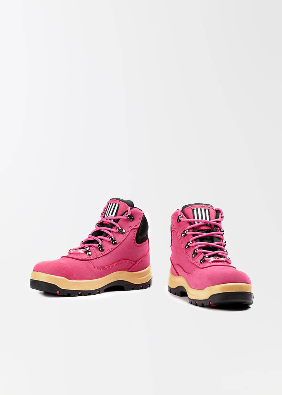she wear lace up safety boot for women pink steel cap