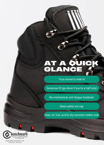 Does: ladies safety work boots (hiker style) – she wear