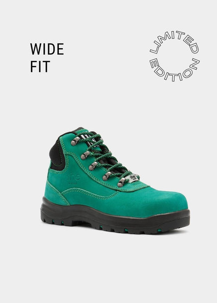 wide fit green womens work boots side view