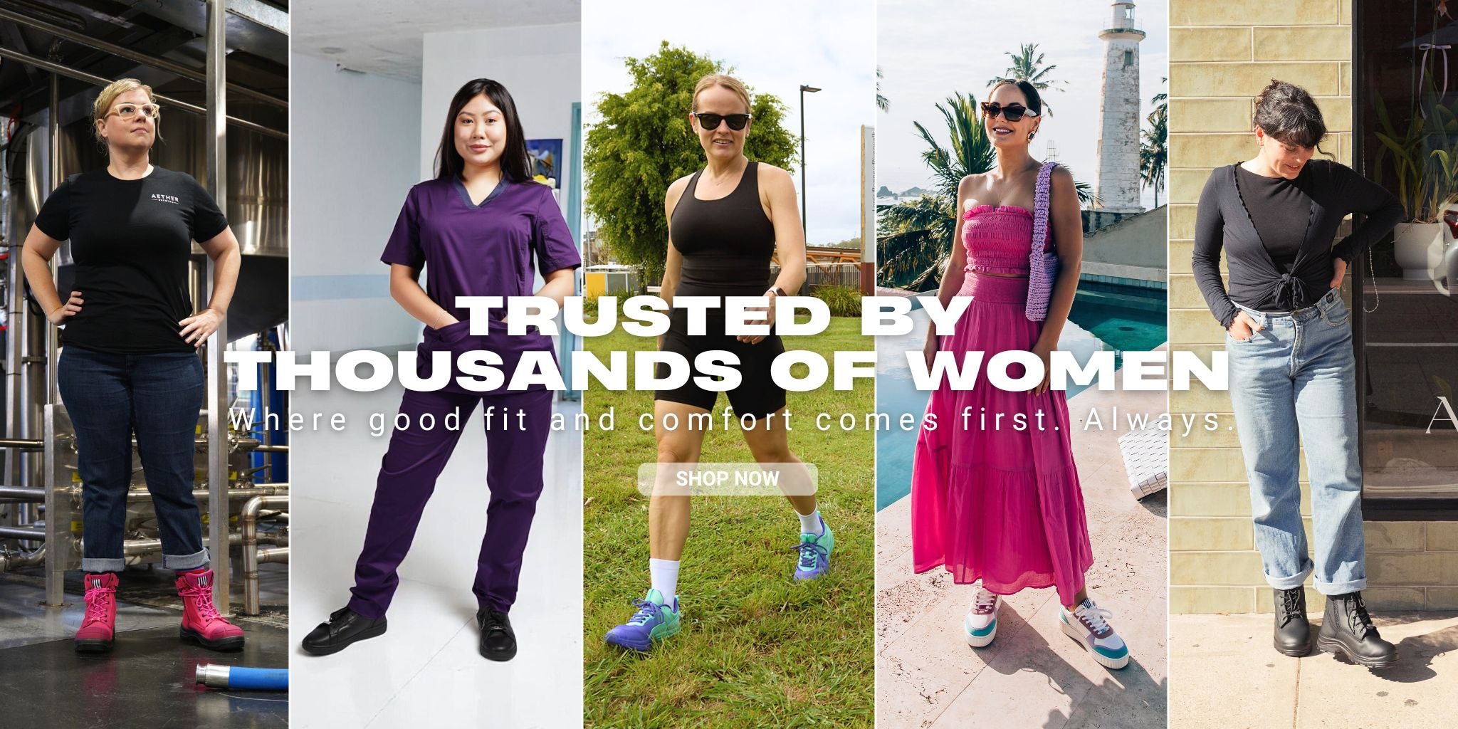 collage banner of women posing in she wear shoes 
