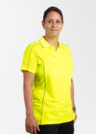 Bisley women's yellow cool mesh polo shirt on a model