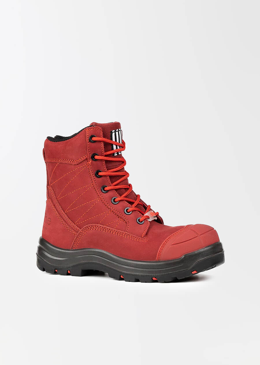 she wear women's safety boots lace up red