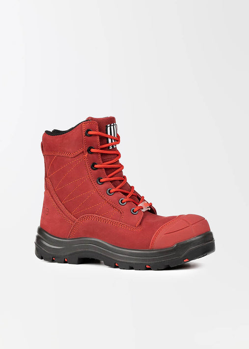 she wear women's safety boots lace up red