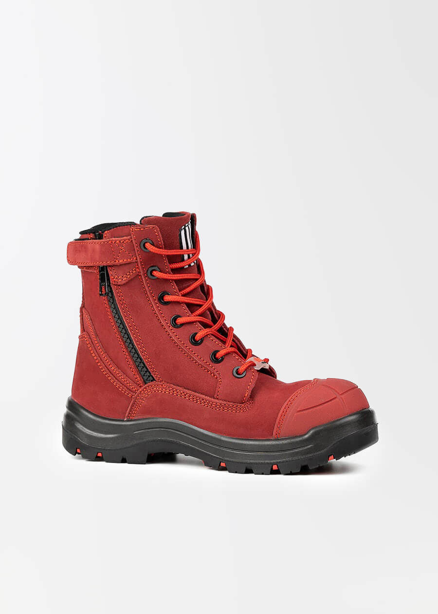 she wear women's safety boots lace up red