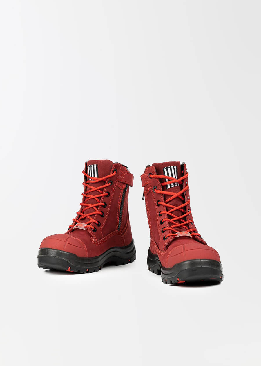 she wear women's safety boots lace up red