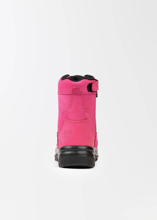 she wear women's safety work boots lace up pink