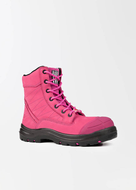 she wear women's safety work boots lace up pink