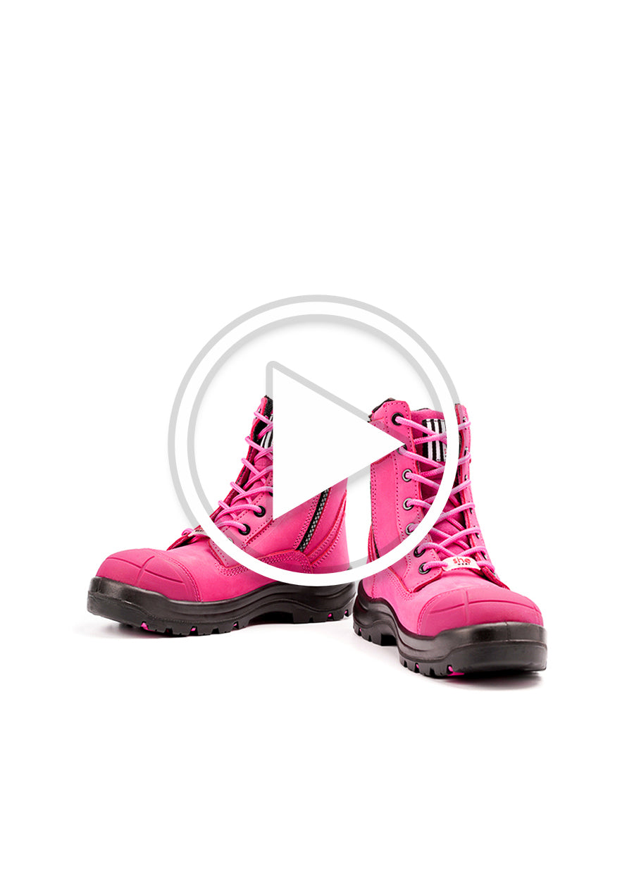 she wear women's safety work boots lace up pink