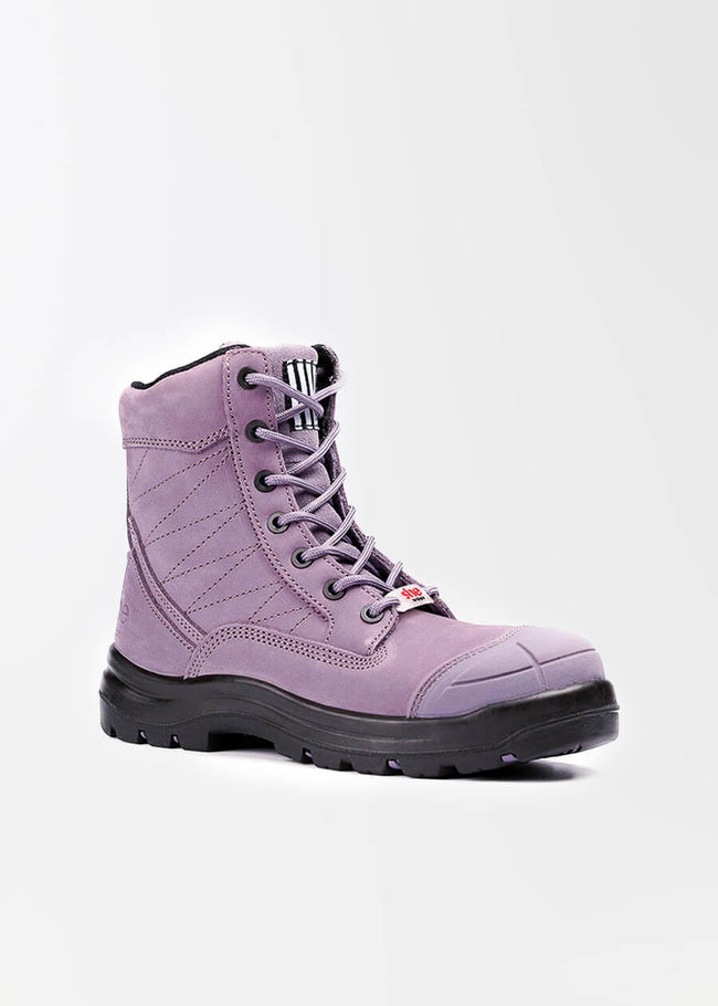 she wear women's safety boots lace up purple