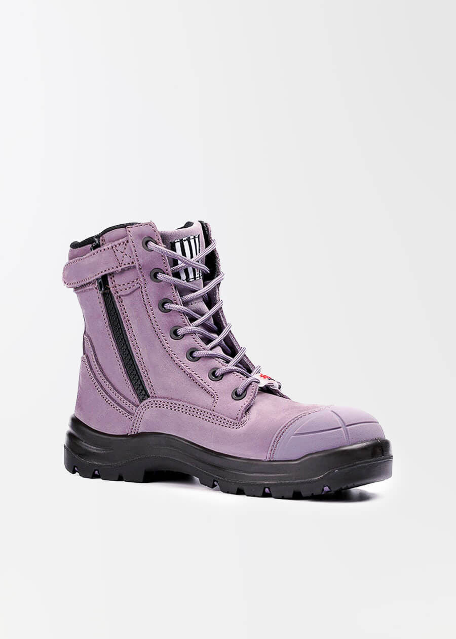 she wear women's safety boots lace up purple