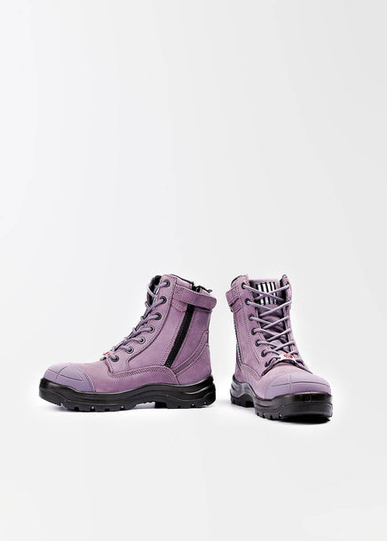 she wear women's safety boots lace up purple