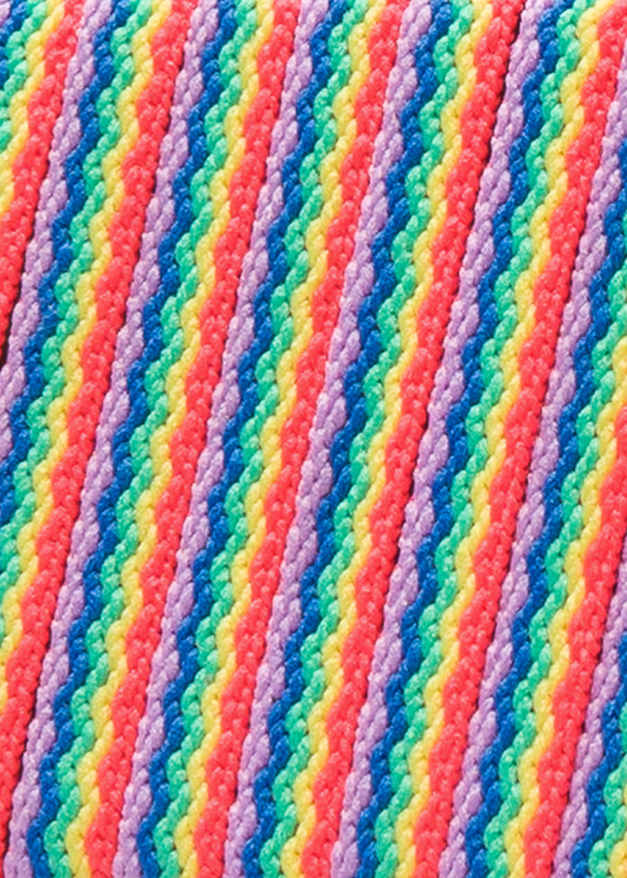 she wear charity boot shoelace rainbow colours close up